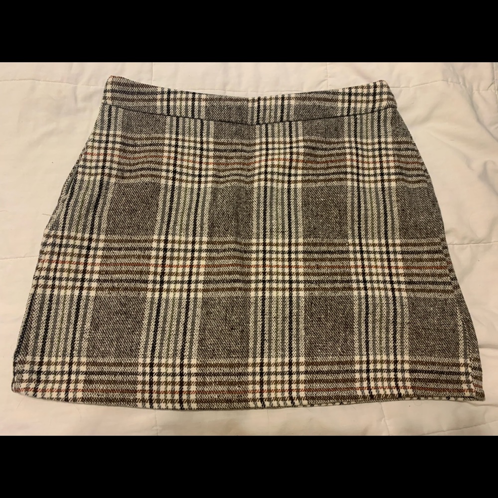 Brown, grey, and cream wool mini skirt - size medium